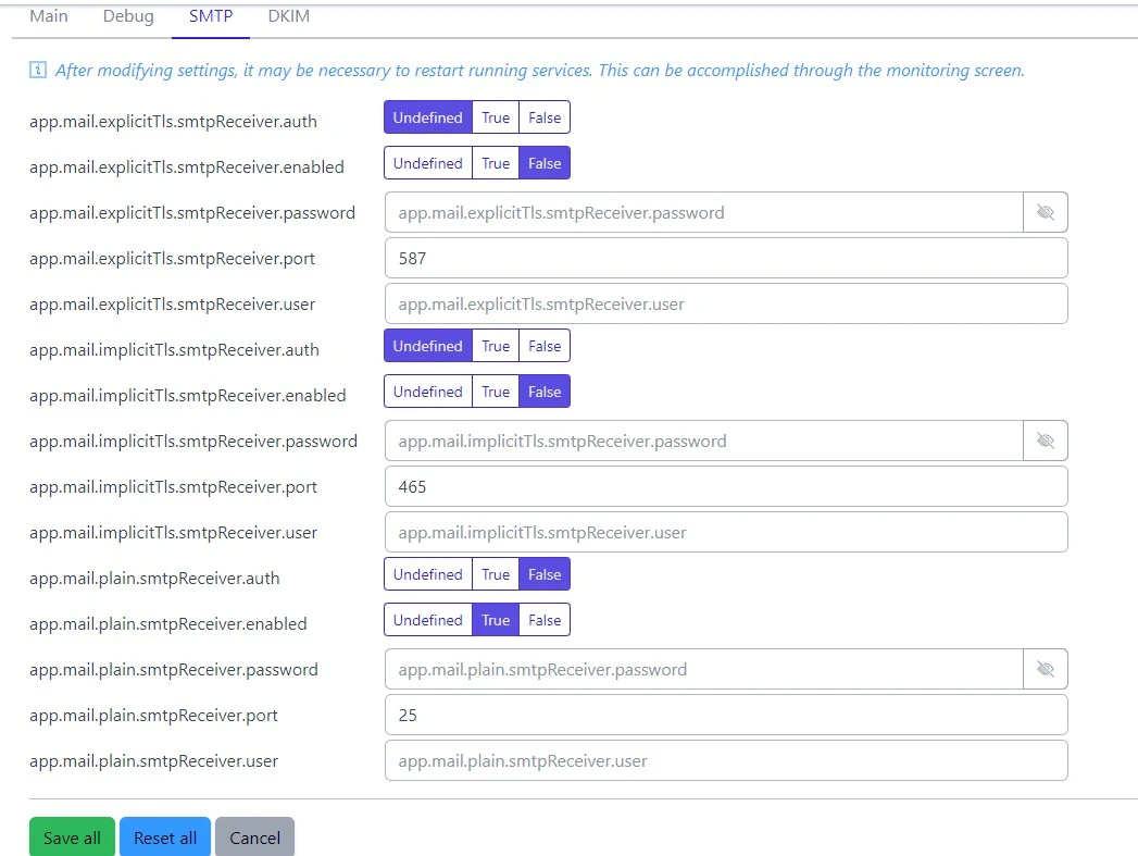 SMTP config