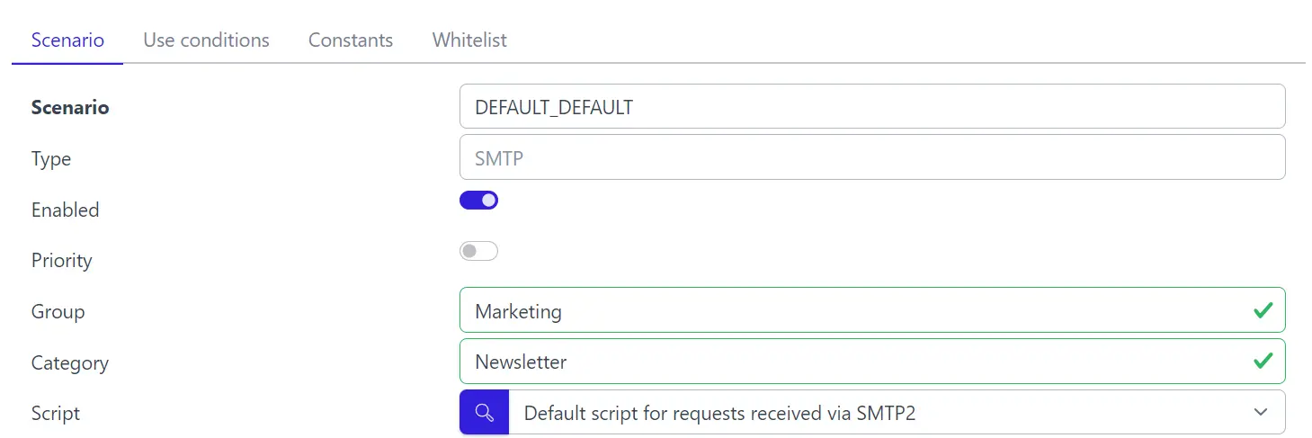 SMTP - scenario, category, group