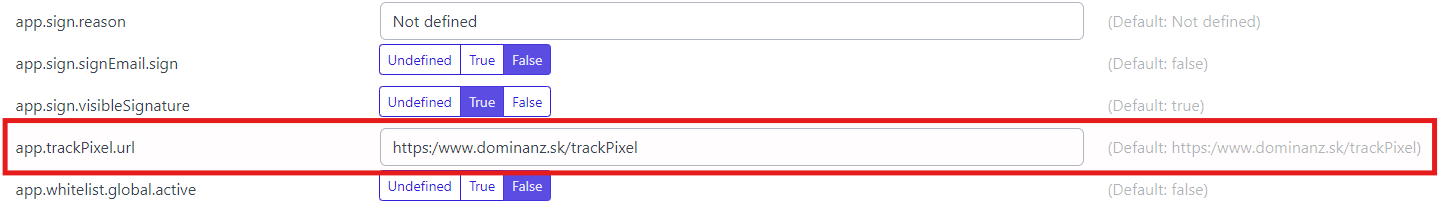 Configuration of the TrackPixel URL